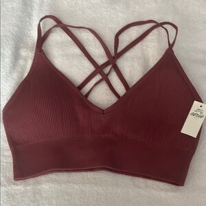 Aerie Red Ribbed Bra with Criss-Cross Straps